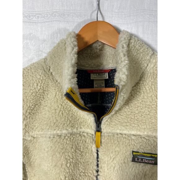 LL Bean Faux Serpa Vest XL Cream Navy Full Zip Mountain Deep Pile - Picture 4 of 7